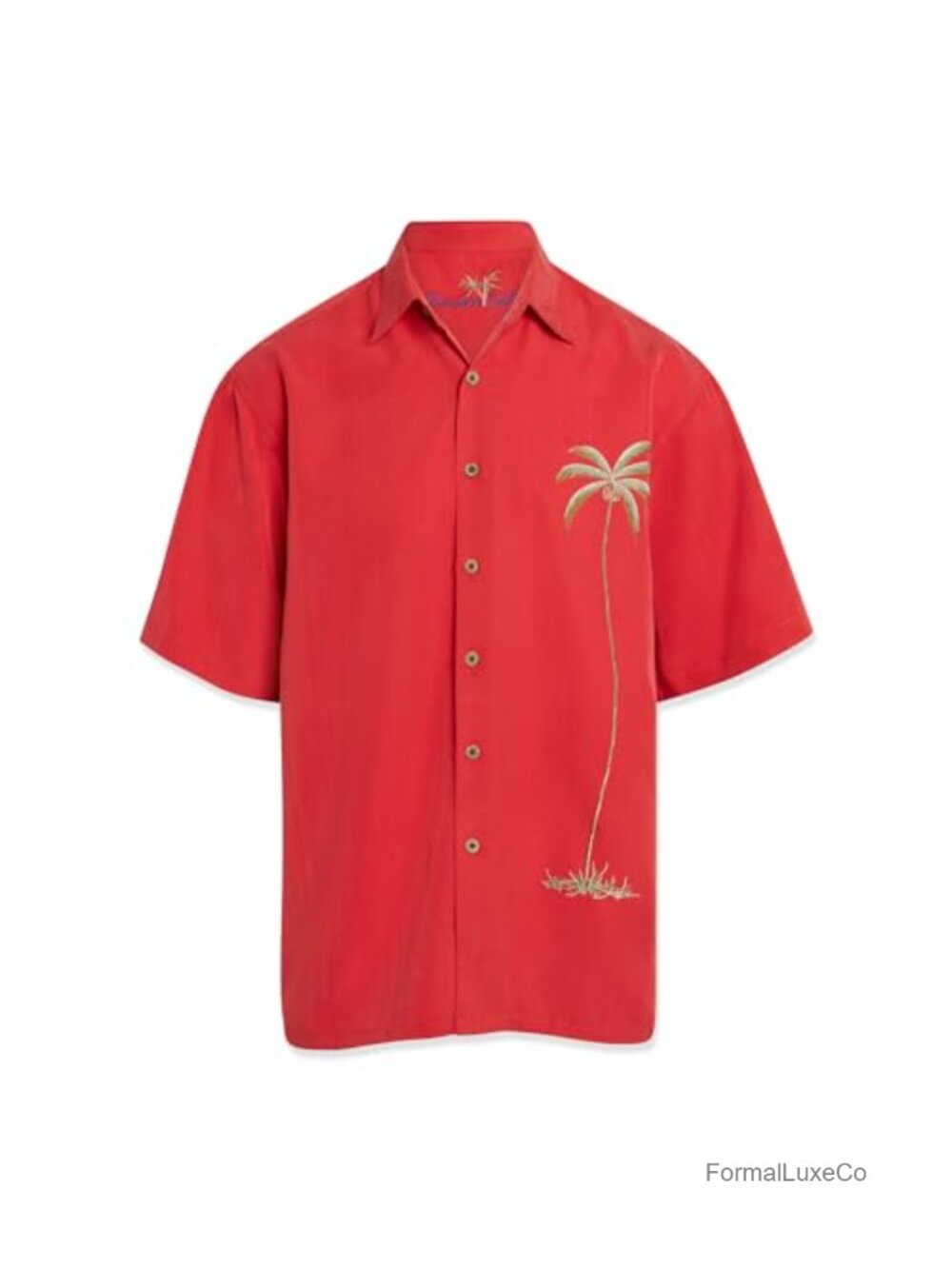 Men's Single Palm Embroidered Short Sleeve Button Down Hawaiian Shirt Relaxed